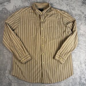 Covington Button Down Dress Shirt Men's XL Brown Striped Long Sleeve Pocket